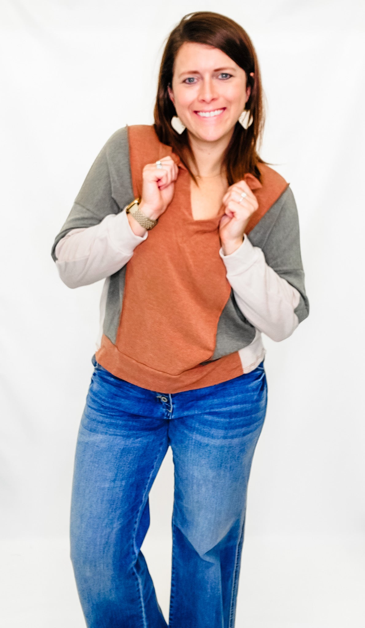 Rust, Olive & Taupe French Terry Sweatshirt