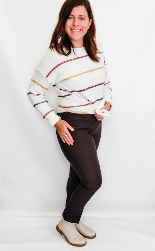 Slim-Sation by Multiples Ankle Pants in Mink Brown