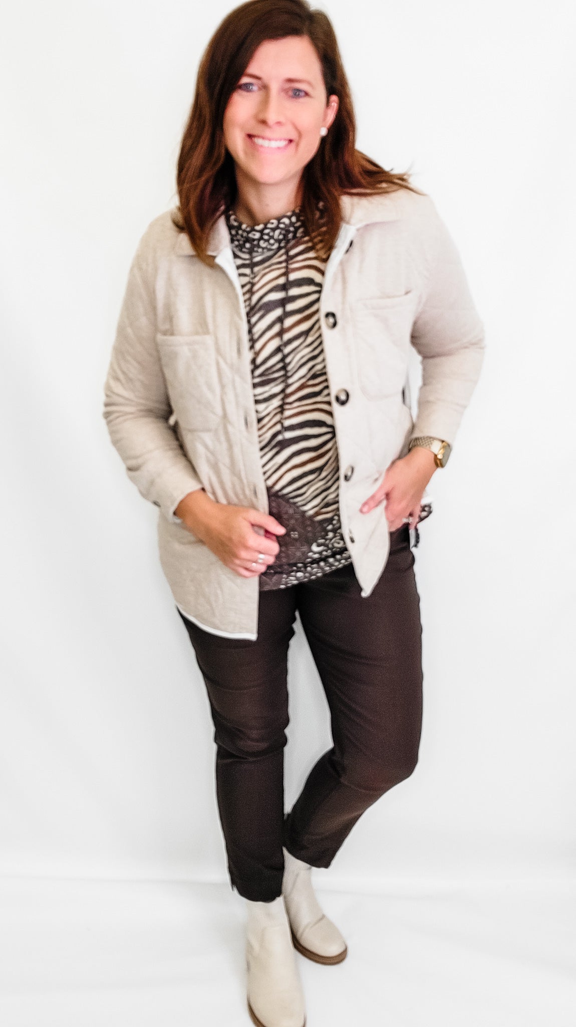 Multiples Oatmeal Quilted Jacket