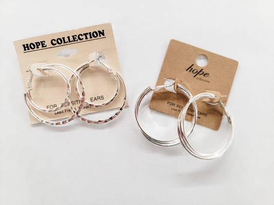 Silver, Multi-Circle Hoop Earrings - Variety