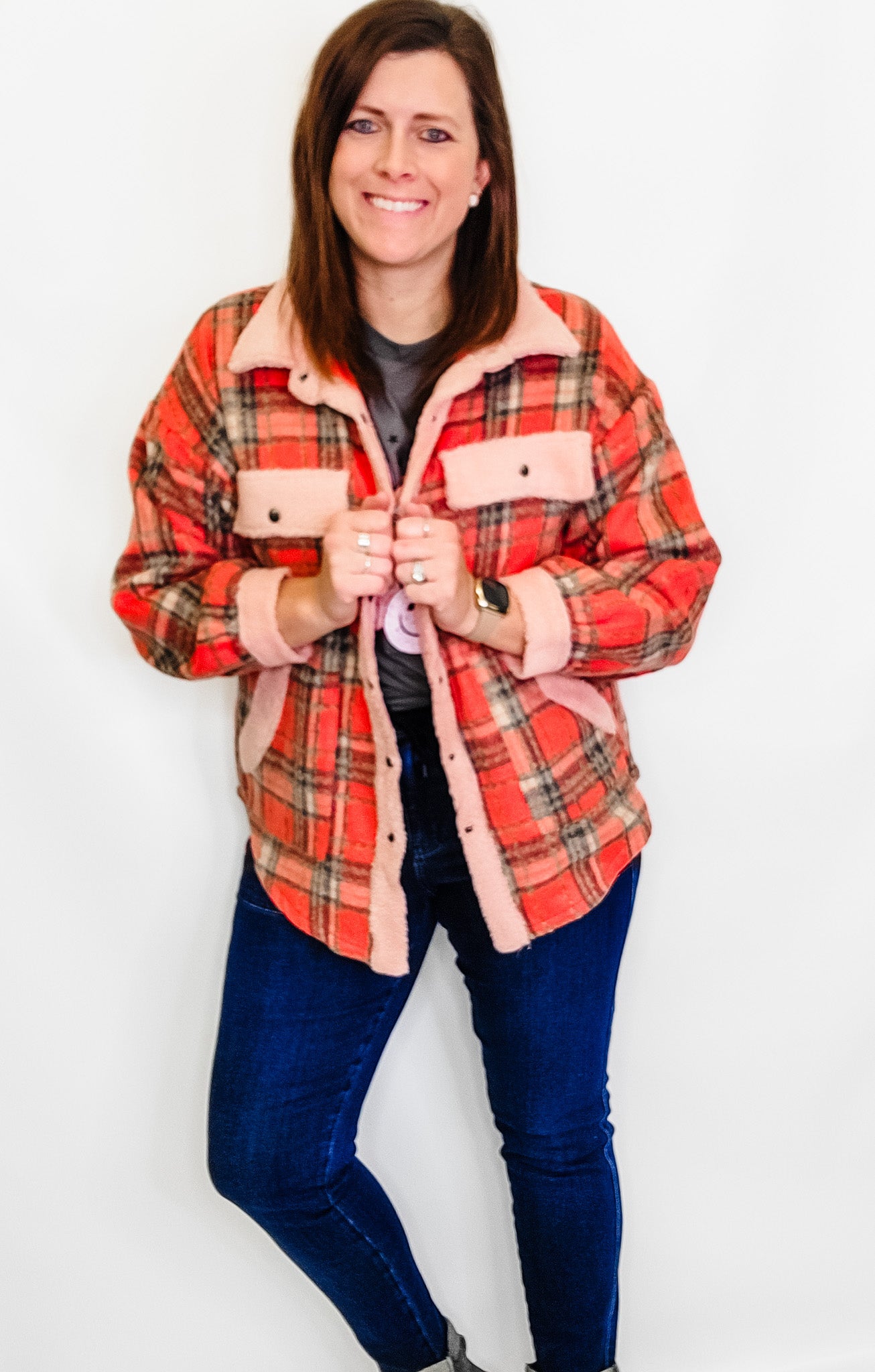Panache Red, Tan & Pink Plaid Jacket