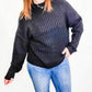 Black, Mock Neck Ribbed Sweater