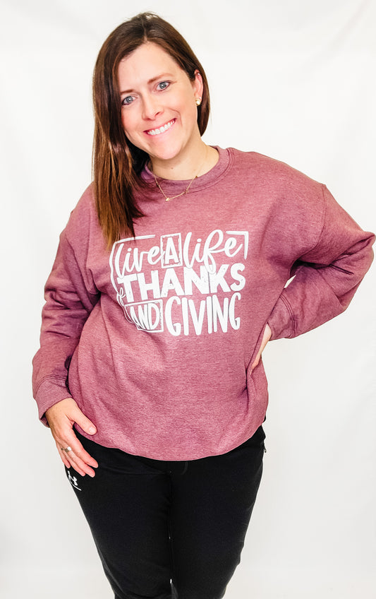 Live of Life of Thanks & Giving, Heather Burgundy Crew Neck