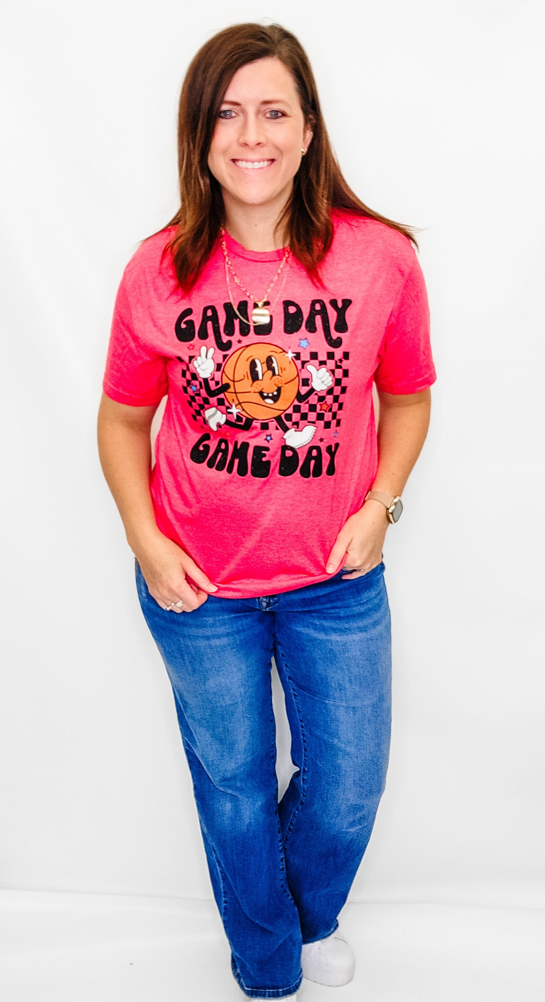 Basketball Game Day Heather Red Graphic Tee