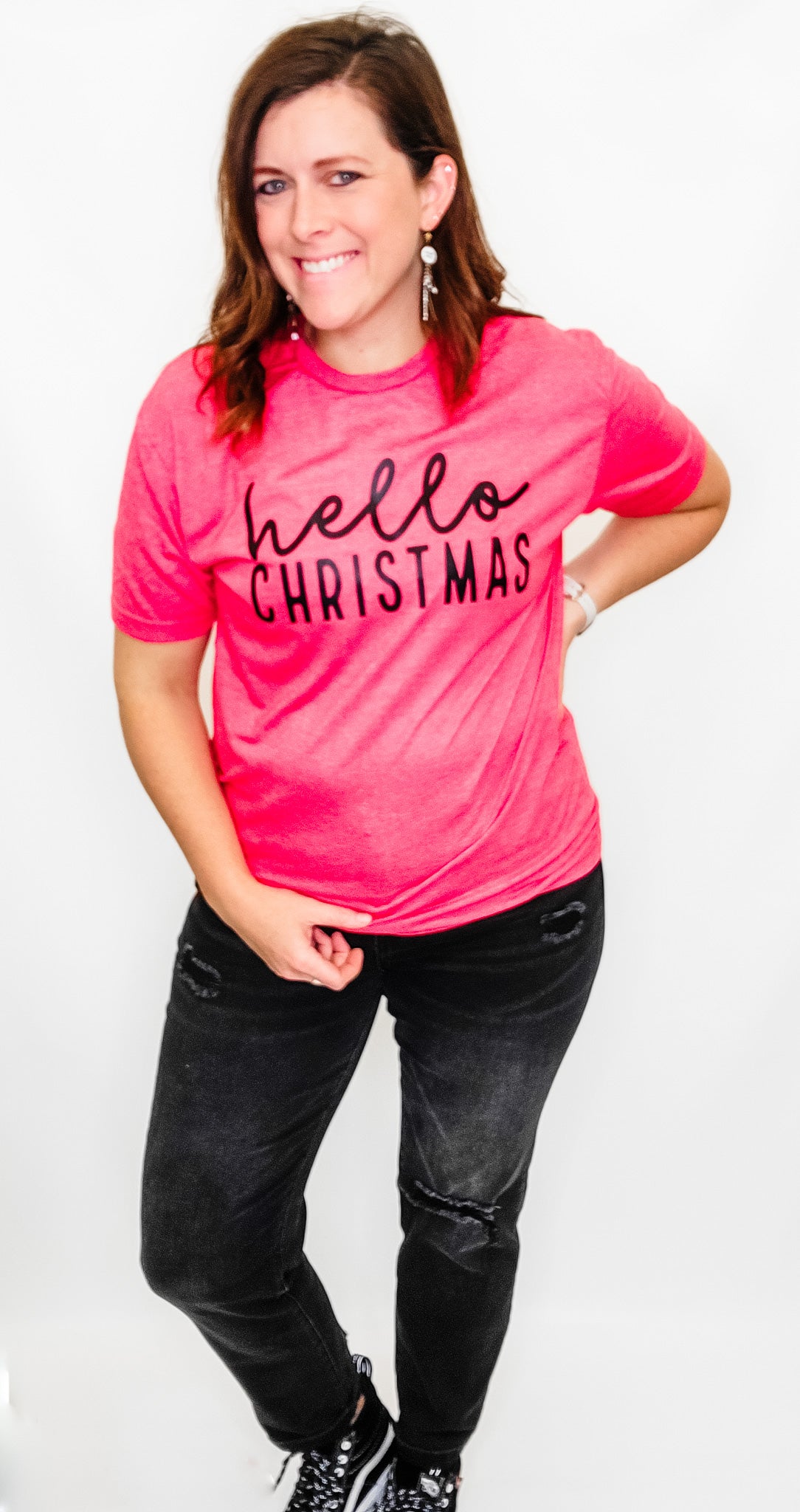Hello Christmas, Heather Red Graphic Tee