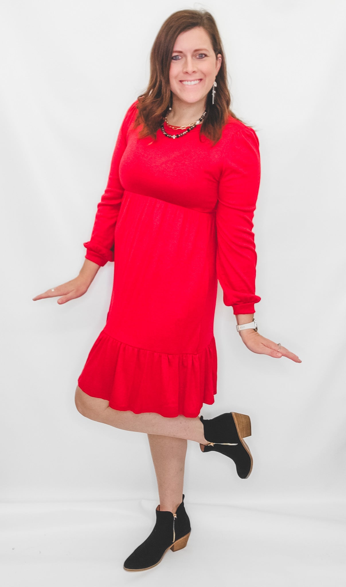 Red, Babydoll Flare Dress