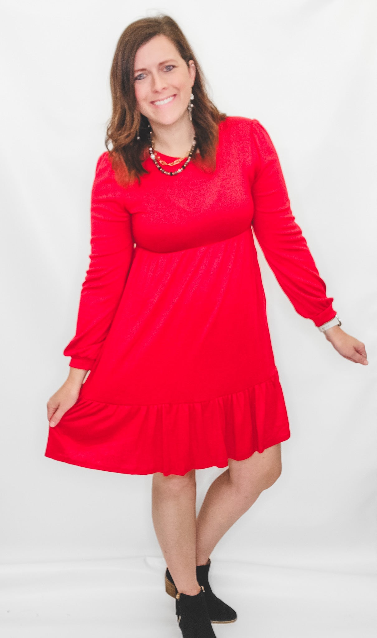 Red, Babydoll Flare Dress