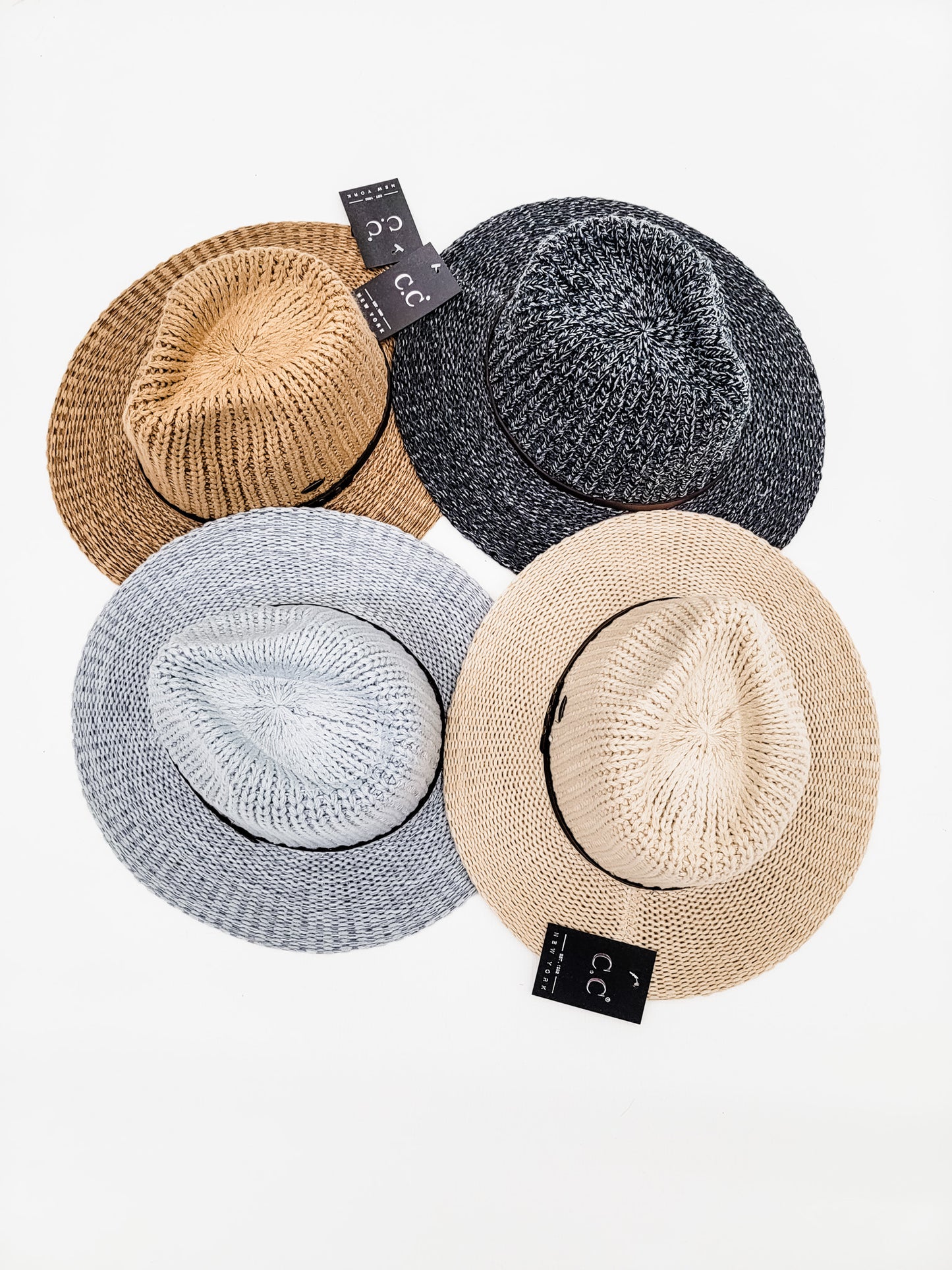 C.C. Knit Fedora Hat with Leather Bands - Variety