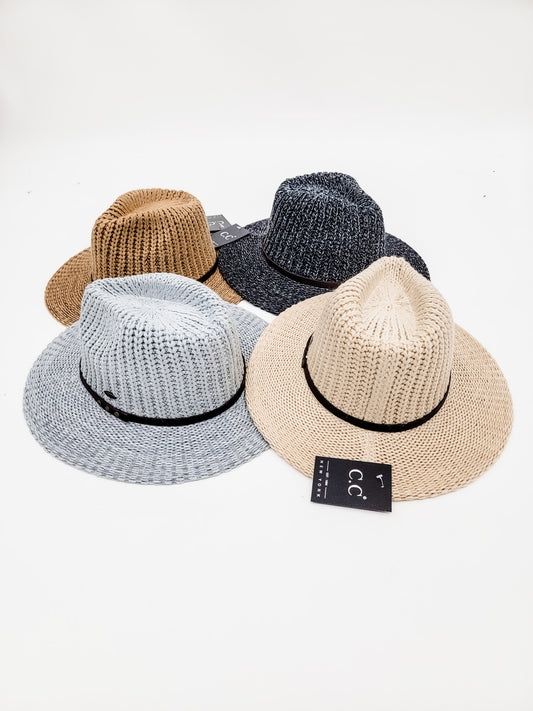C.C. Knit Fedora Hat with Leather Bands - Variety