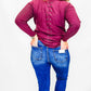 Charlie B Port Wine Sweater with Eyelet Back