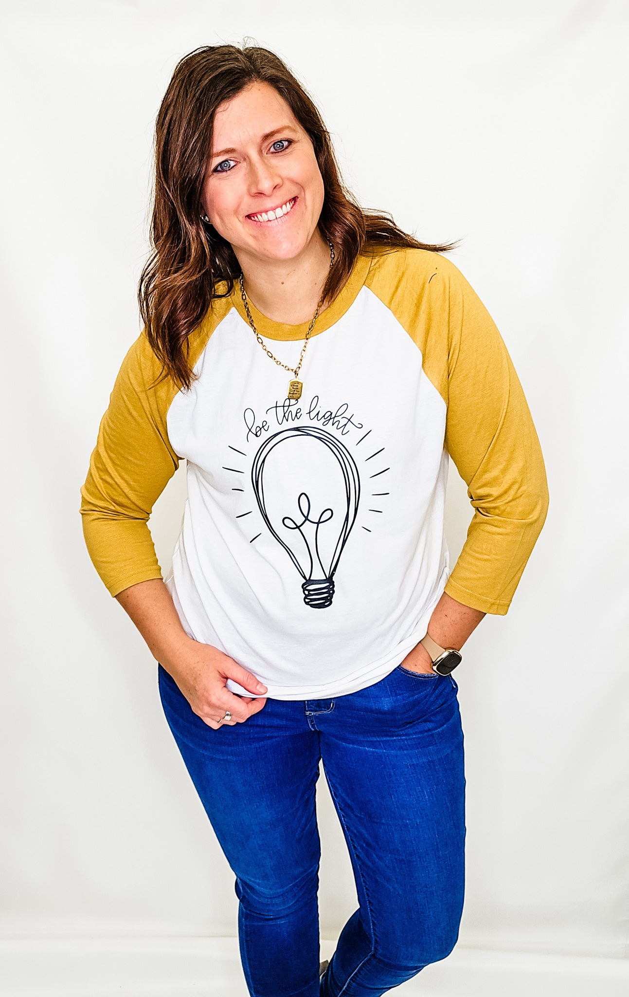 Be the Light, Mustard & White 3/4 Sleeve Top