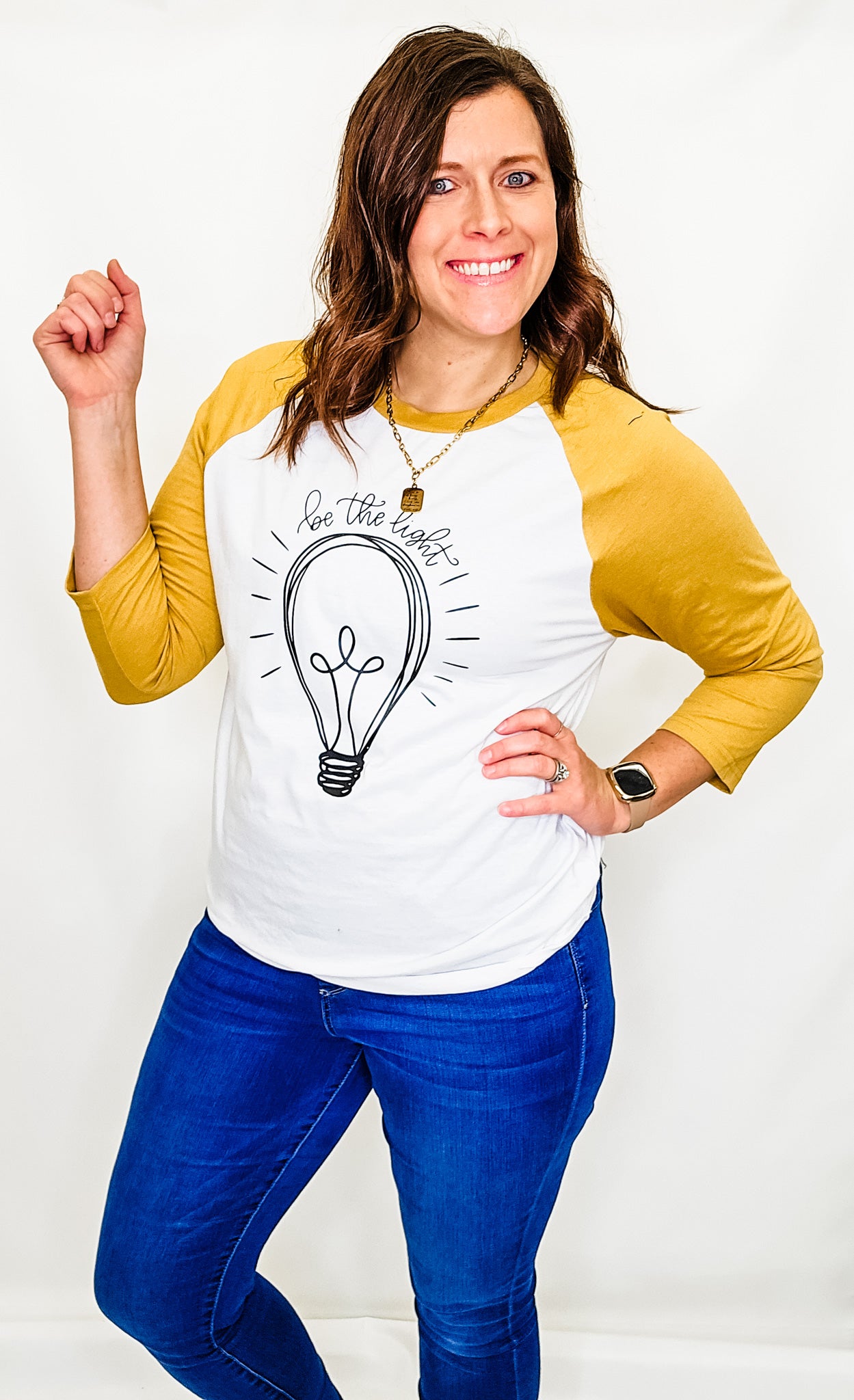 Be the Light, Mustard & White 3/4 Sleeve Top