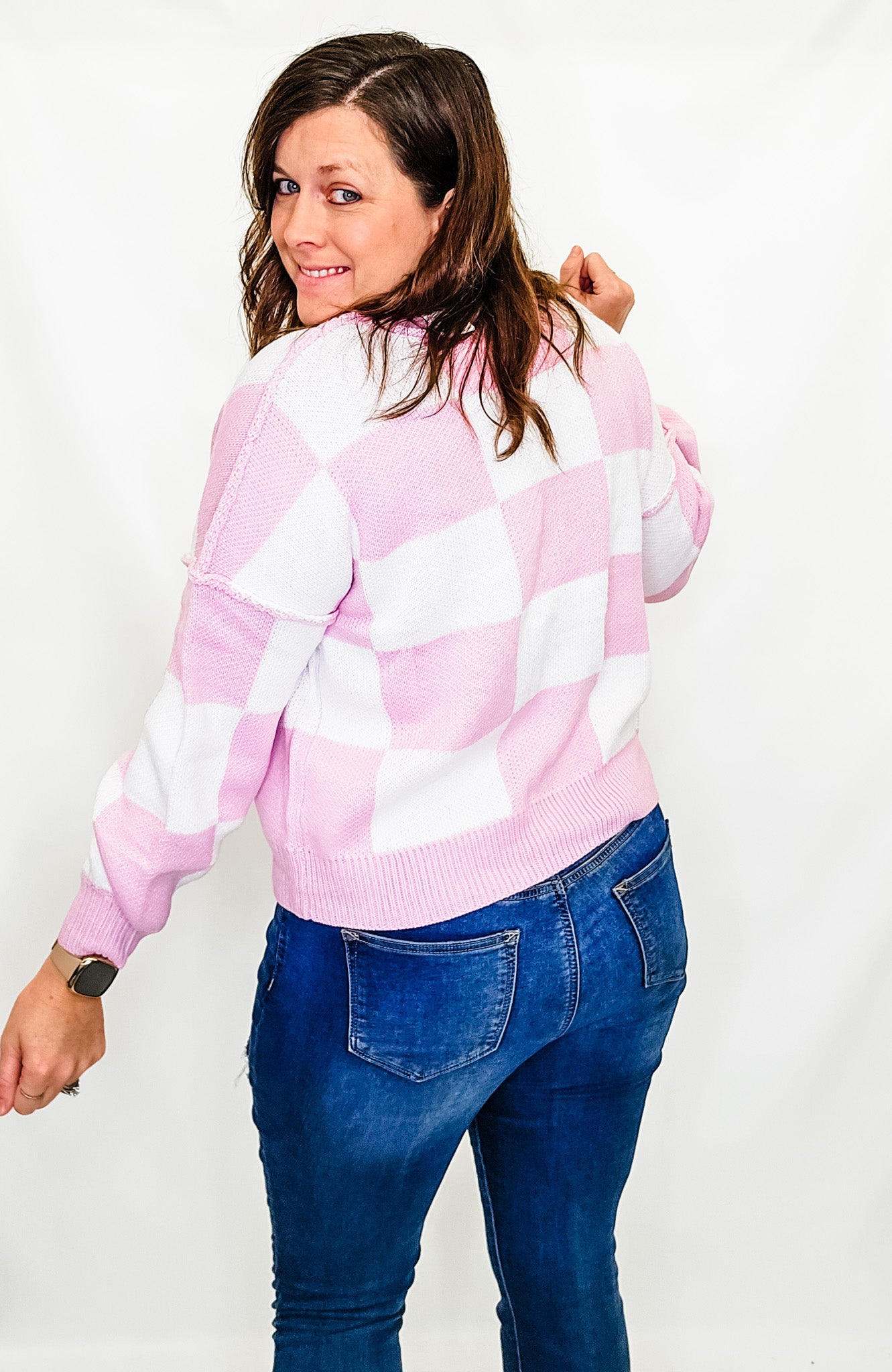 Pink & White Check Sweater
