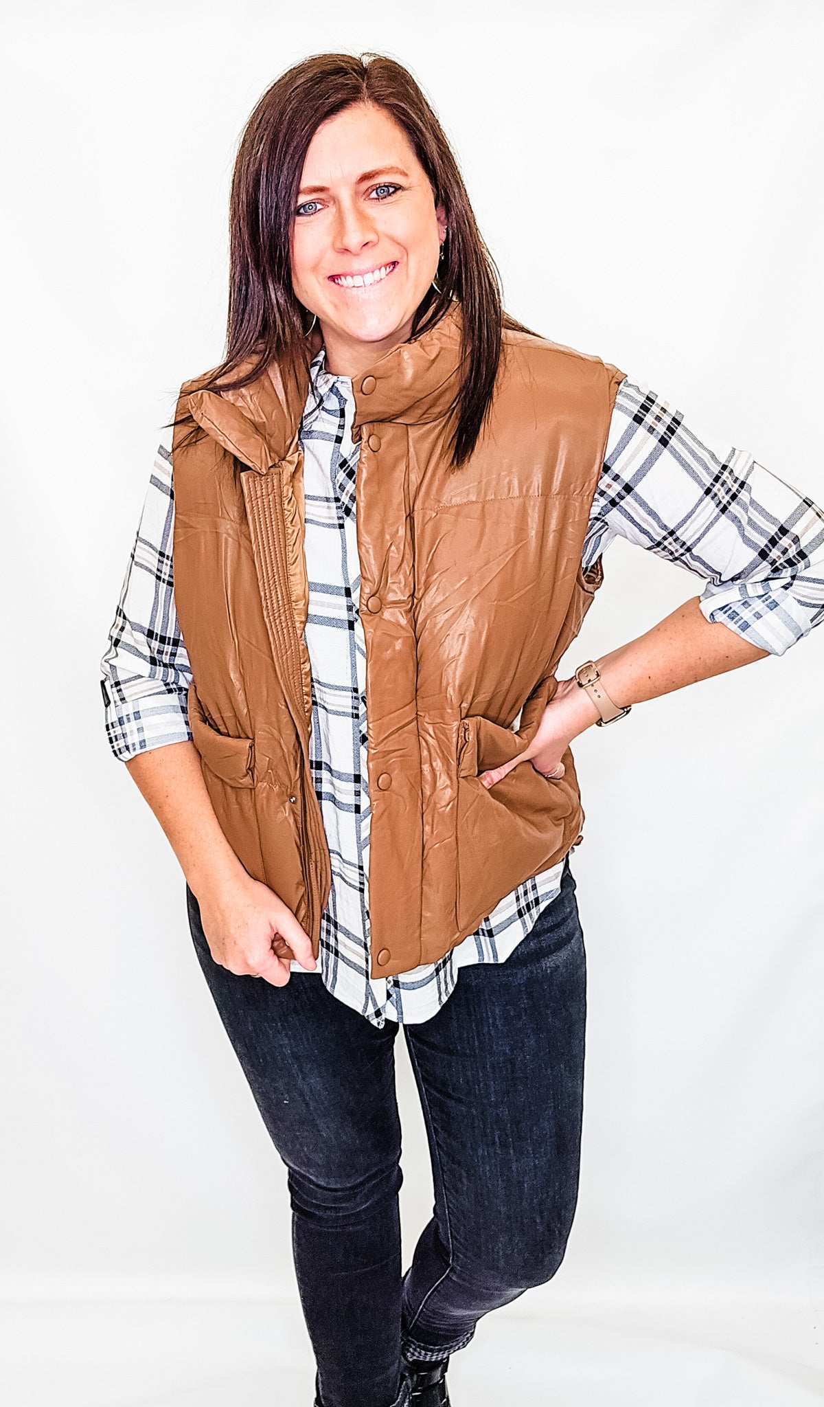 Front Pocket, Faux Leather Vests - Variety