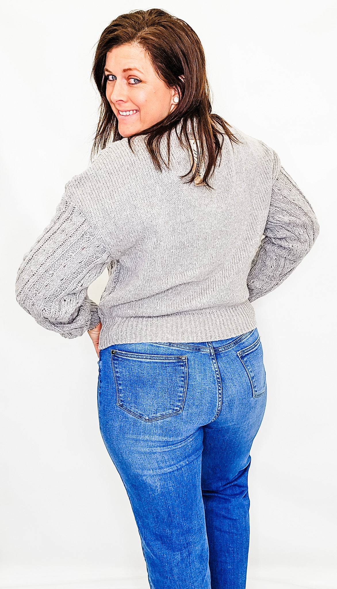 Heather Gray Cable Knit Sweater