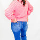 Pink Textured Balloon Sleeve Sweater