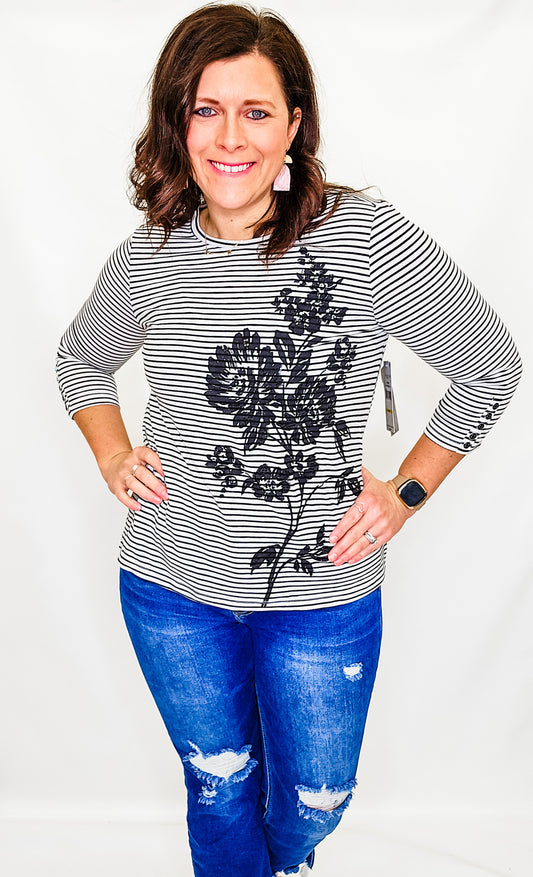Multiples Black Floral & Stripe Top