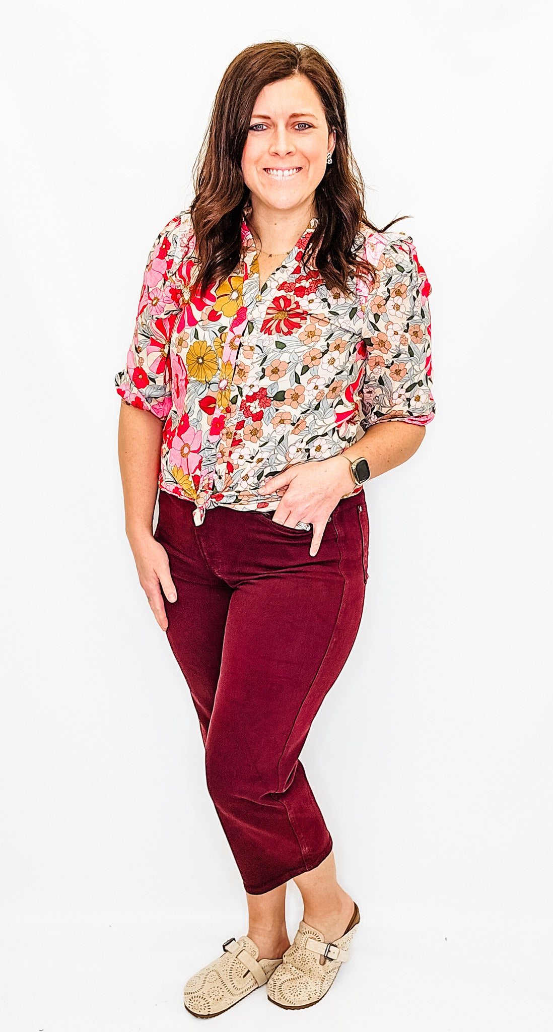 Judy Blue High Rise Maroon Wide Leg Crop - JB88752