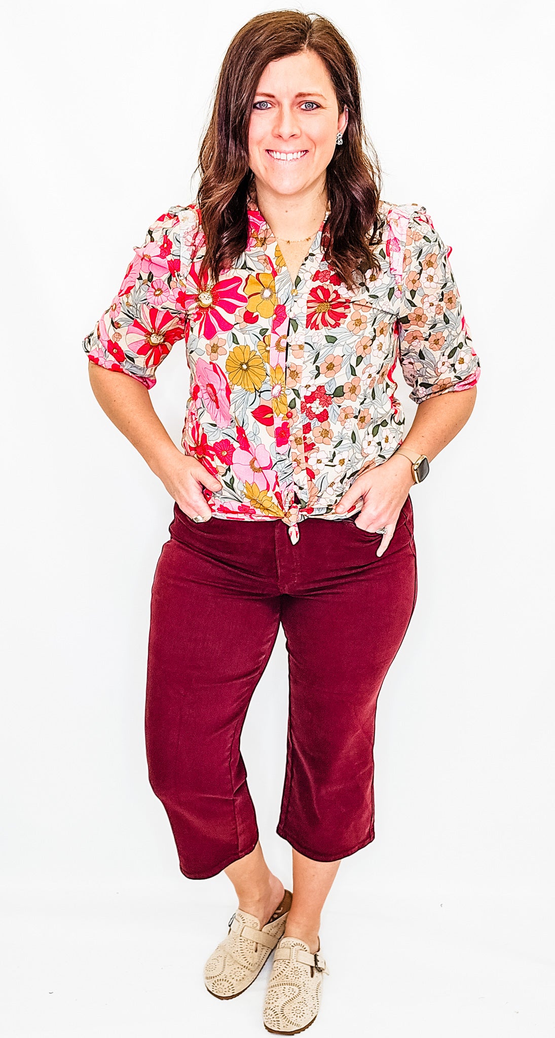 Judy Blue High Rise Maroon Wide Leg Crop - JB88752