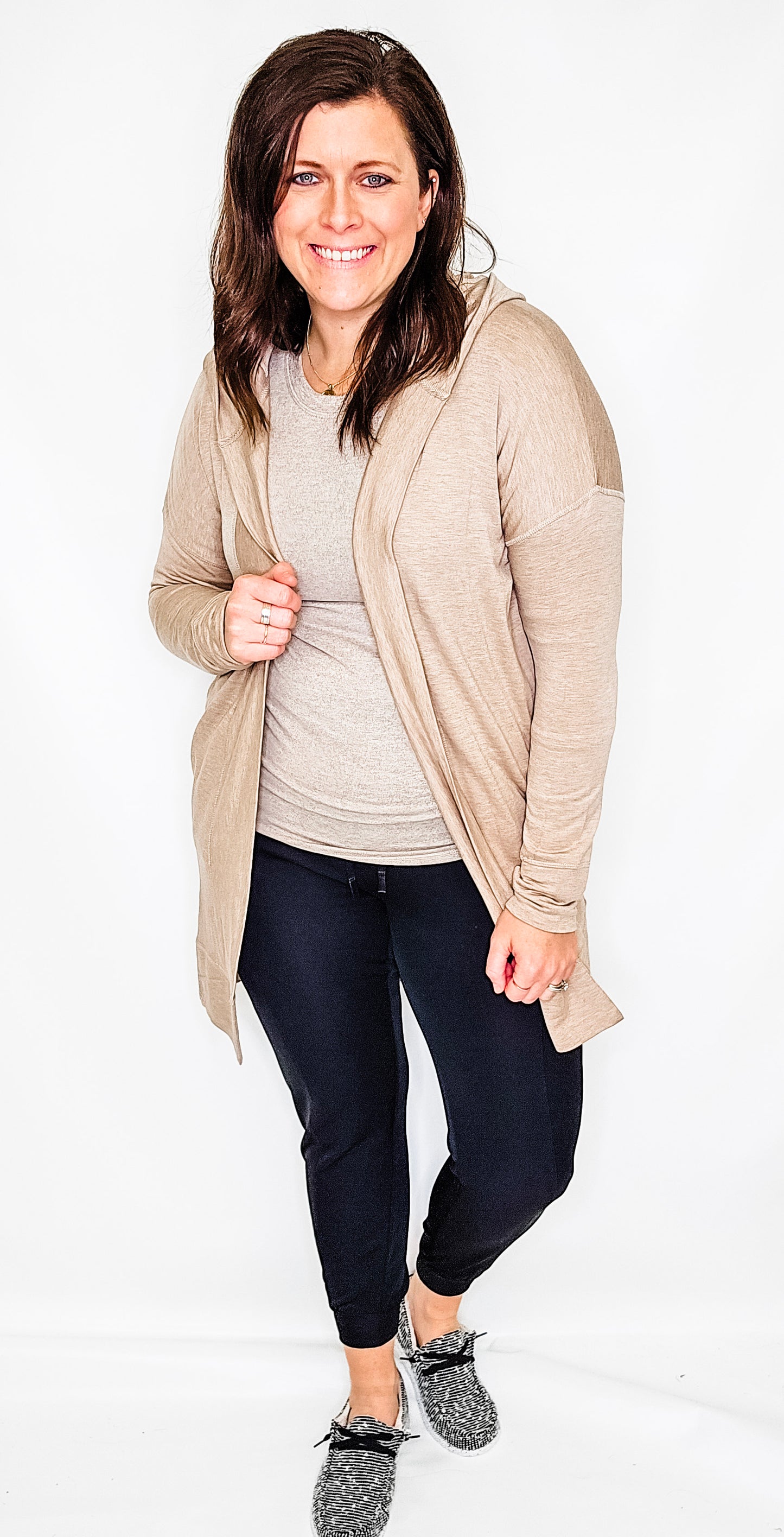 Natural Taupe Longline Hooded Cardigan