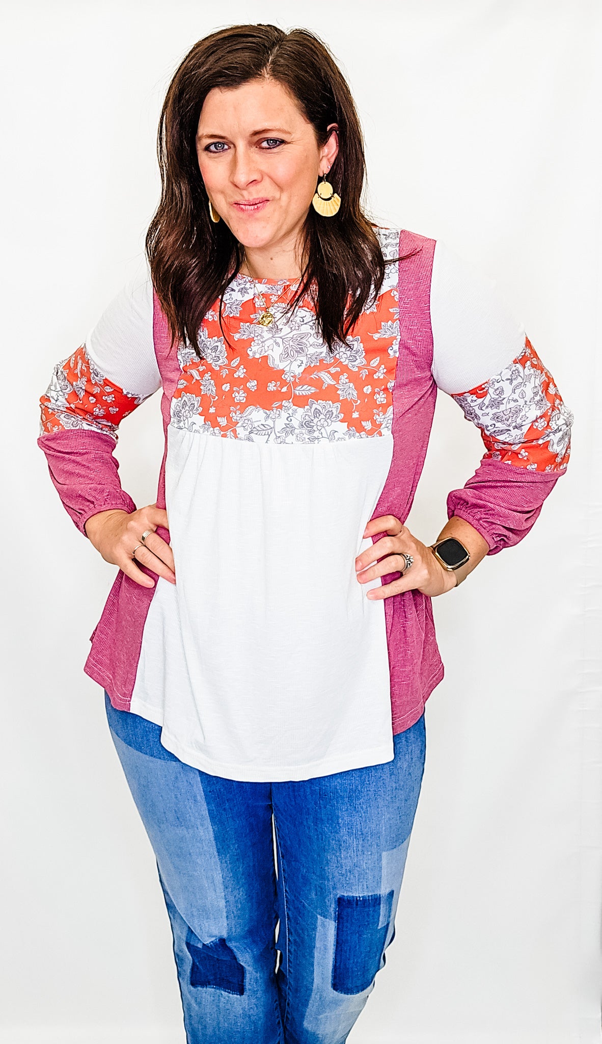 Coral, Floral & White Long Sleeve