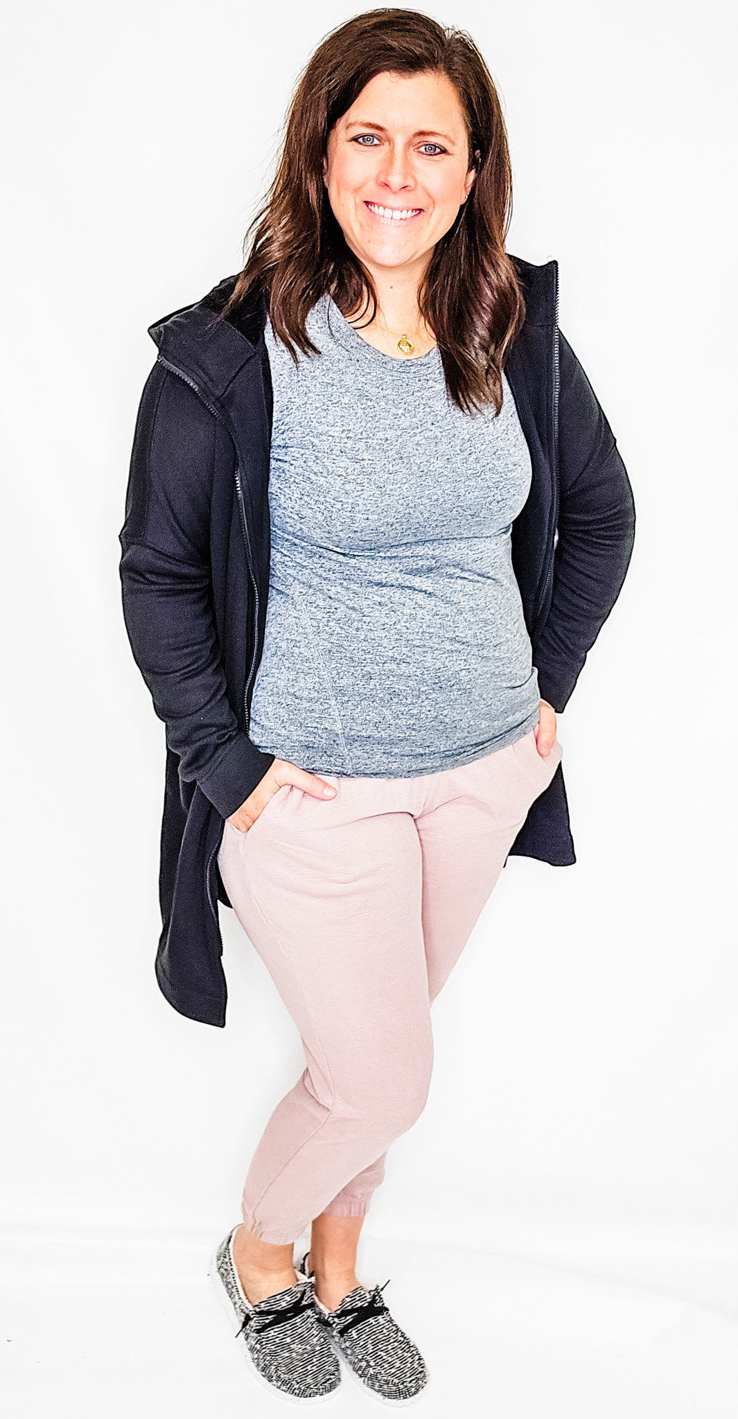 Black, Longline Zip-Up Jacket with Hood