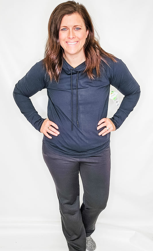 Black Active Hoodie Top with Thumbholes