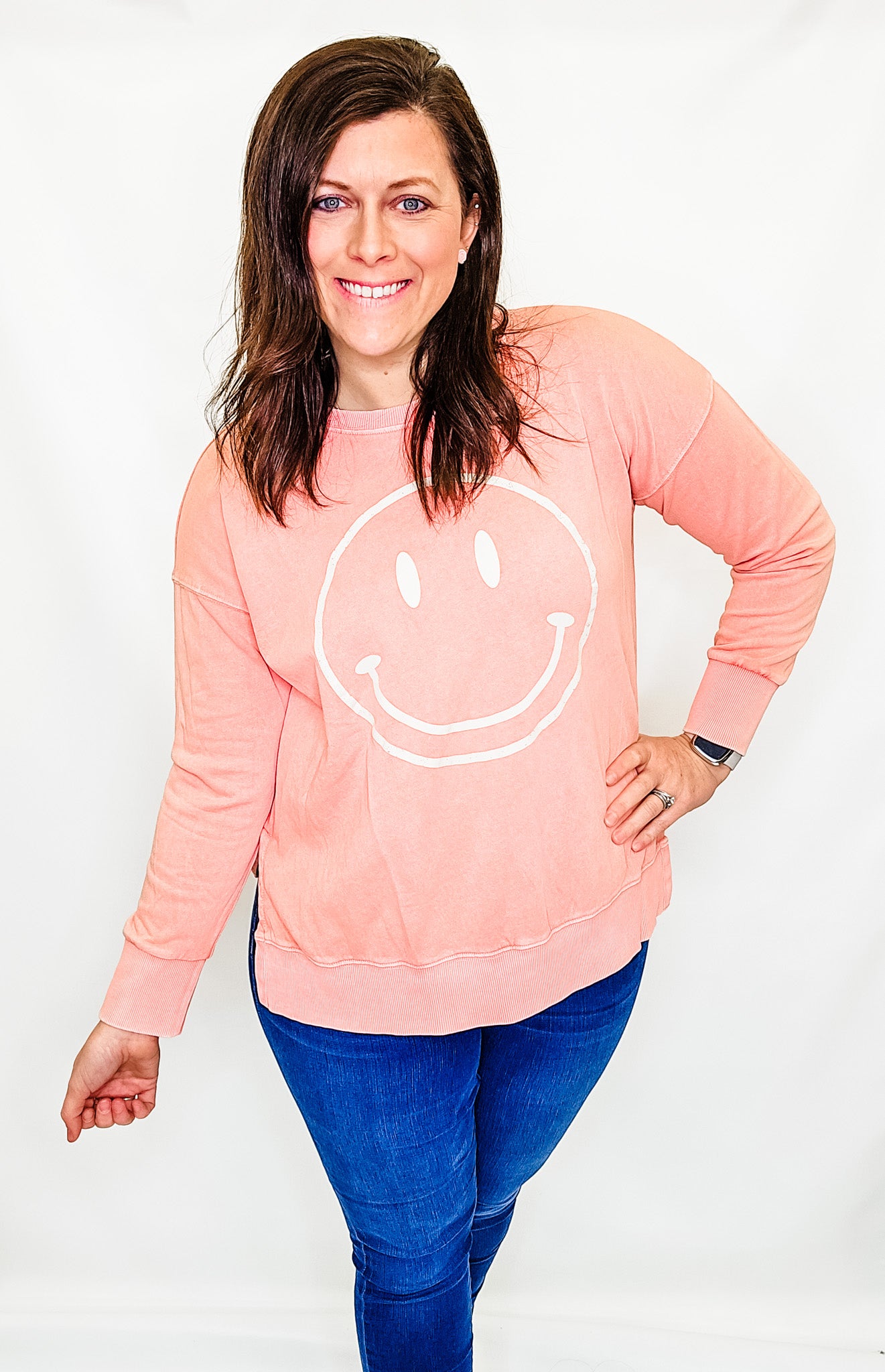 Coral Smiley Face Sweatshirt