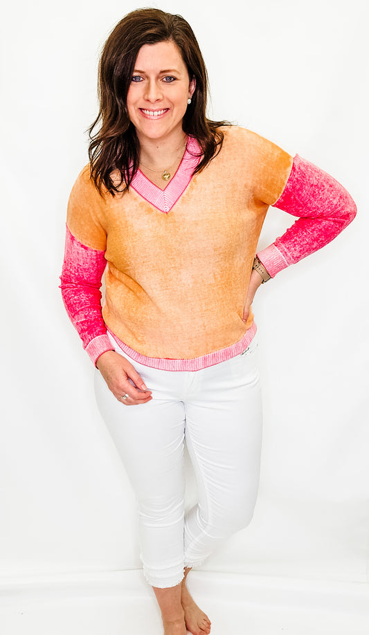 Charlie B Tangerine Color Block Sweater