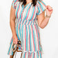 Green, Yellow, & Red Vertical Stripe Dress