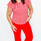 Tribal Pink & Poppy Red Cap Sleeve Peasant Top
