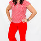 Tribal Pink & Poppy Red Cap Sleeve Peasant Top