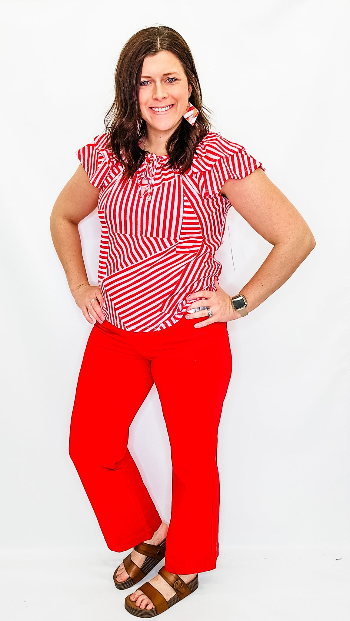 Tribal Pink & Poppy Red Cap Sleeve Peasant Top