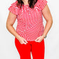 Tribal Pink & Poppy Red Cap Sleeve Peasant Top