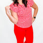 Tribal Pink & Poppy Red Cap Sleeve Peasant Top
