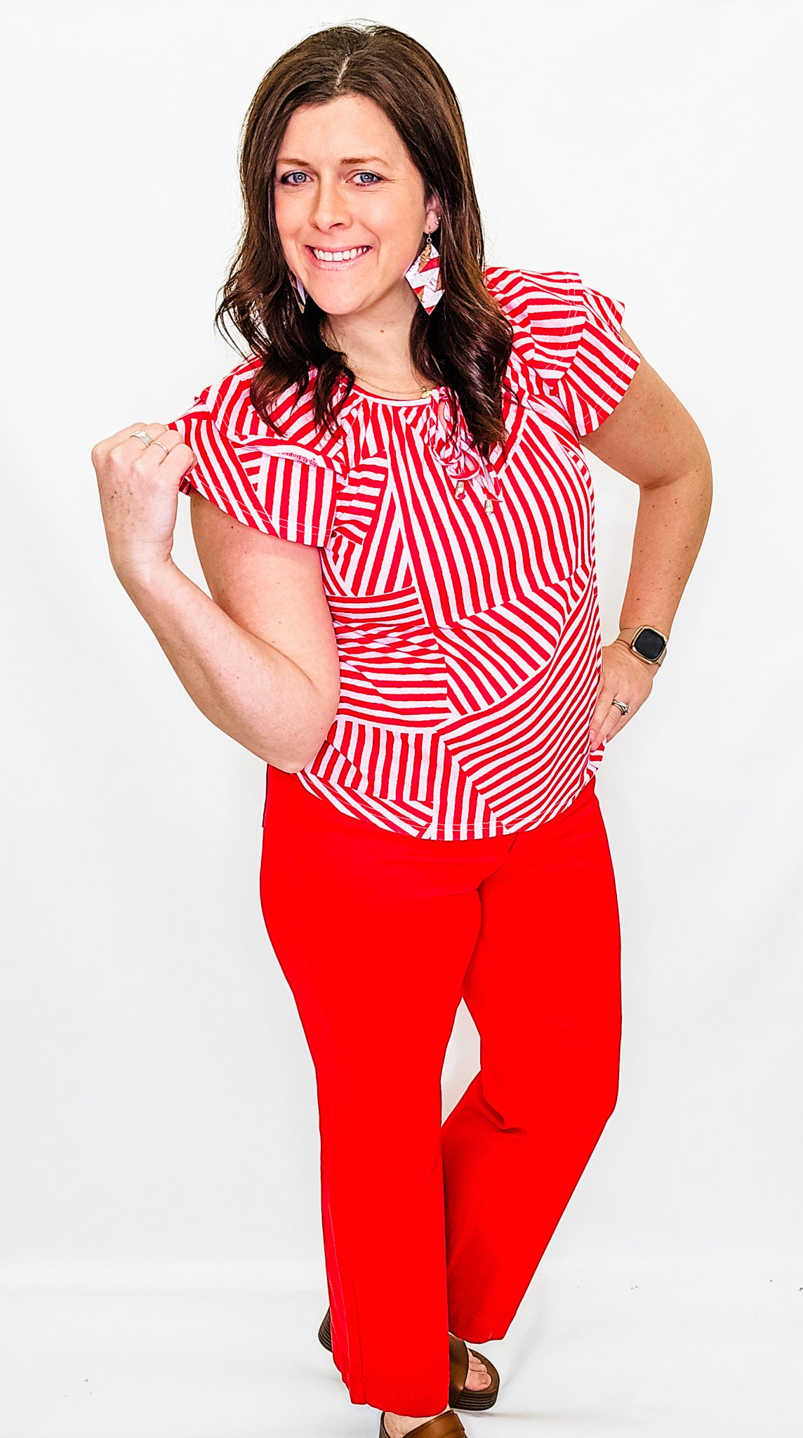 Tribal Pink & Poppy Red Cap Sleeve Peasant Top