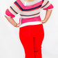 Tribal Poppy Red & Stripe 3/4 Sleeve Sweater