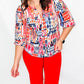 Tribal Jet Blue Pattern Button Front Blouse