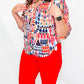 Tribal Jet Blue Pattern Button Front Blouse