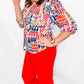 Tribal Jet Blue Pattern Button Front Blouse