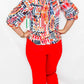 Tribal Jet Blue Pattern Button Front Blouse