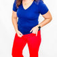 Tribal Jet Blue V-Neck Lace Detail Short Sleeve