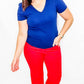 Tribal Jet Blue V-Neck Lace Detail Short Sleeve