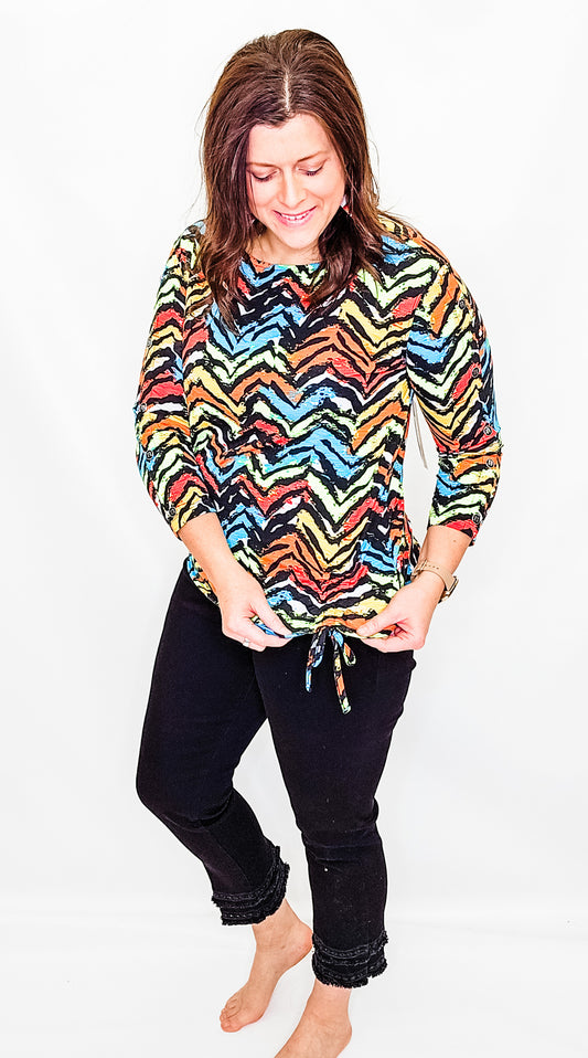 Multiples Colorful Chevron Side Drawstring Top