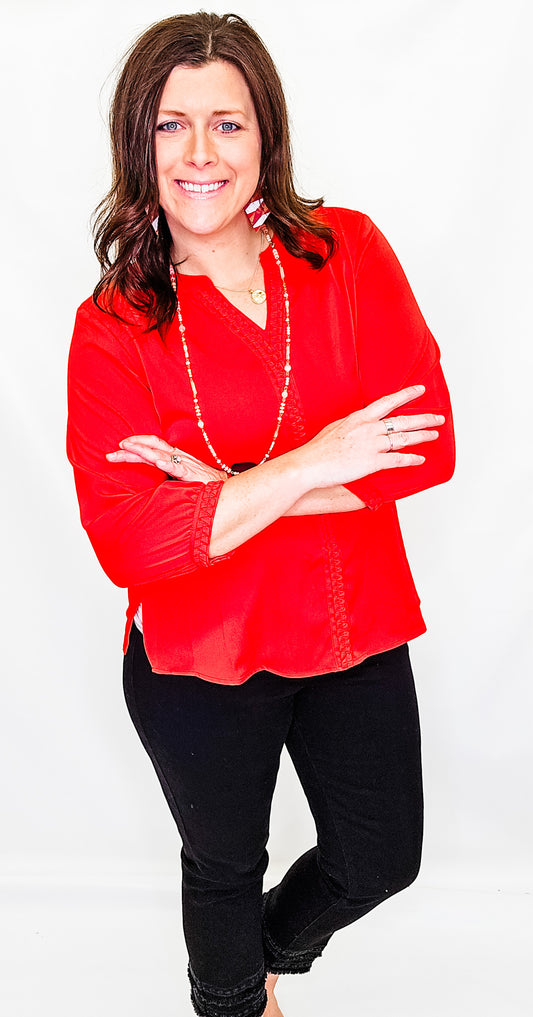 Multiples Scarlet Zig Zag Trim Blouse
