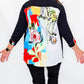 Multiples Black with Colorful Accents Roll Tab Hi-Lo Top