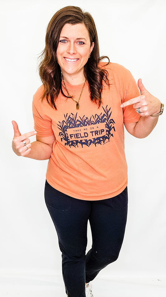 Take Me on a Field Trip Terracotta Orange Graphic Tee