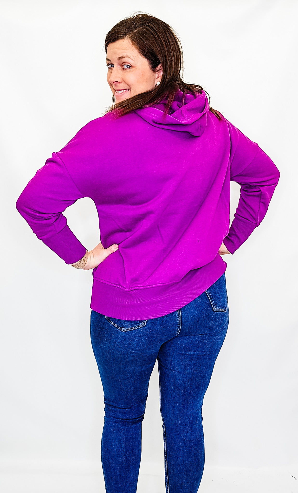 Plum Half Button Fleece Pullover Hoodie