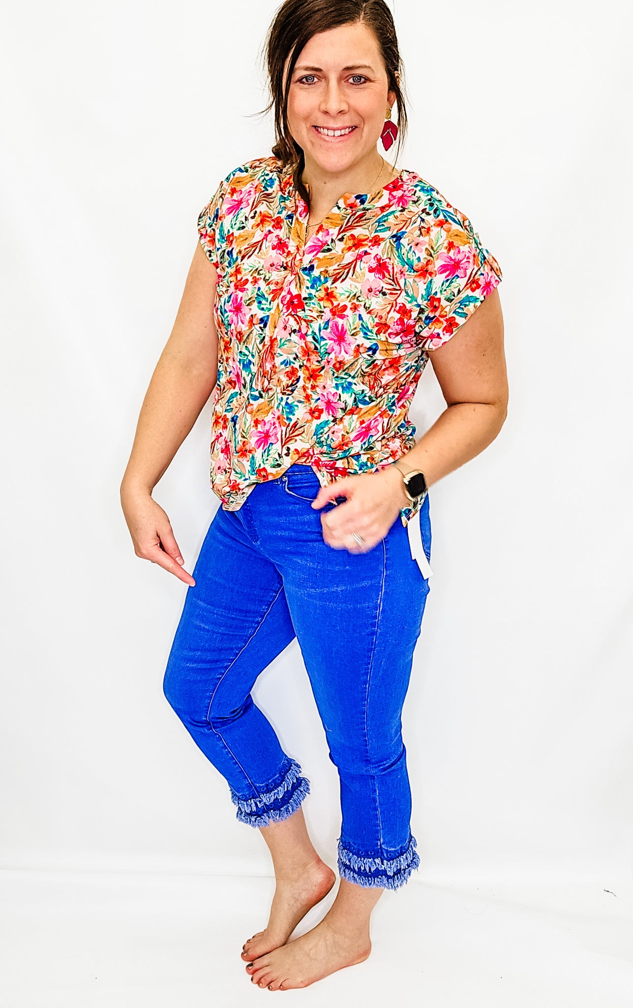 Tribal Jeans Audrey Hem Emb. Straight Crop Jeans