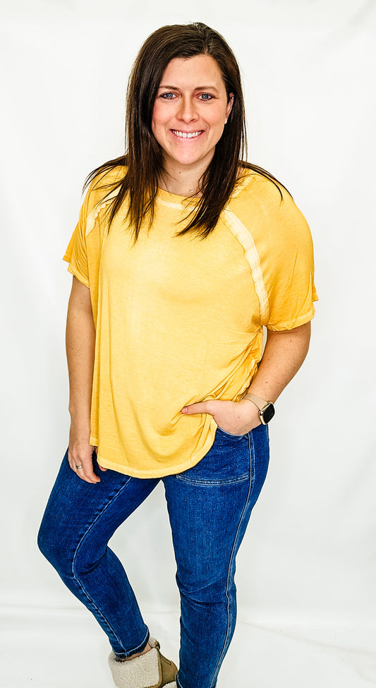 Yellow Gold Washed Out Boat Neck Top